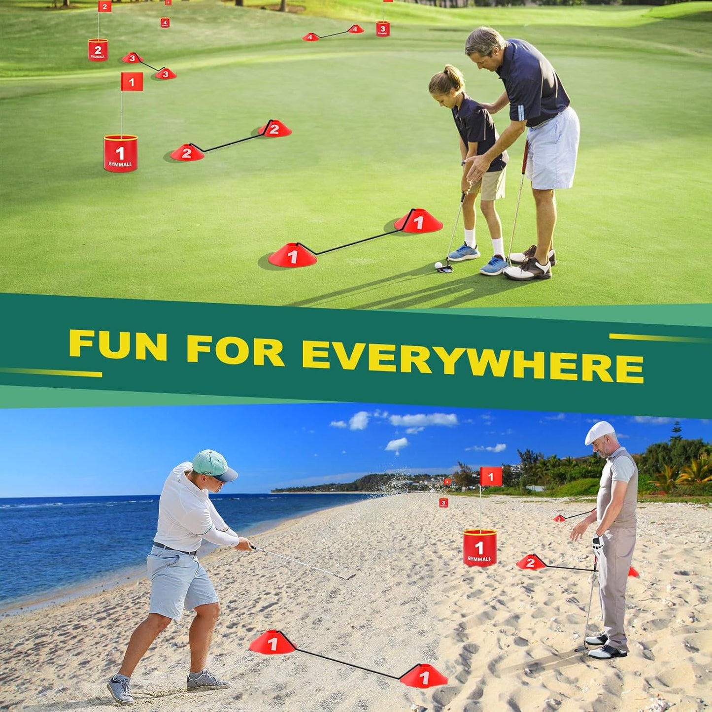 Golf Yard Bucket Games, 6 Holes Bucket Backyard Golf Game Set with LED Light and Golf Flags for Adults & Kids Indoor Outdoor, Golf Practice Gift for Backyard, Park, Beach and Lawn