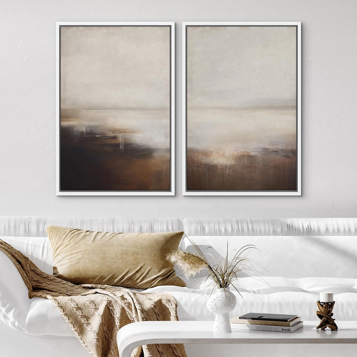 SIGNWIN Framed Canvas Print Wall Art Neutral Landscape Subtle Brown and Gray Tones Illustrations Modern Art Decorative Contemporary for Living Room, Bedroom, Office - 24"x36"x2 White