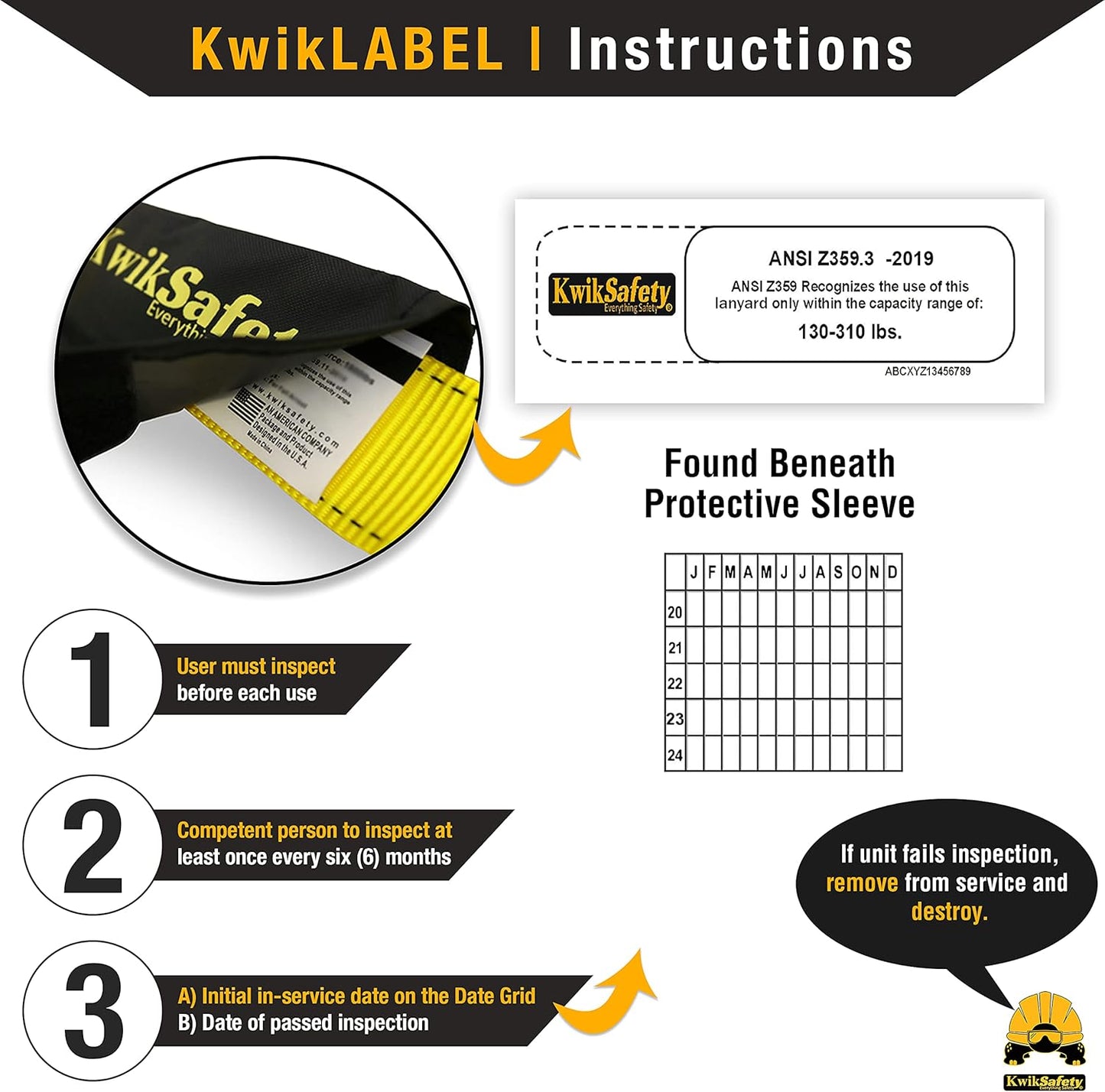 KwikSafety Positioning Lanyard - 4' to 6' Adjustable, No Shock Absorber, ANSI/OSHA Rated for Tree Climbing, Roof Work, Safety Harnesses - Copperhead
