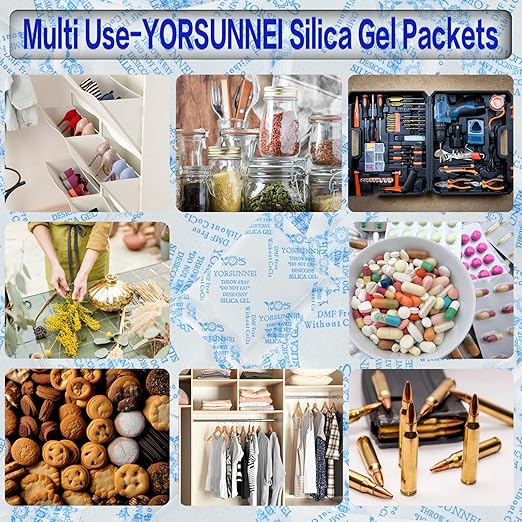 Silica Gel Packets 10 Gram [50 Packs], Reusable Desiccant Packs for Storage, Rechargeable Moisture Absorber Food Grade Silica Gel Packs for Moisture Control