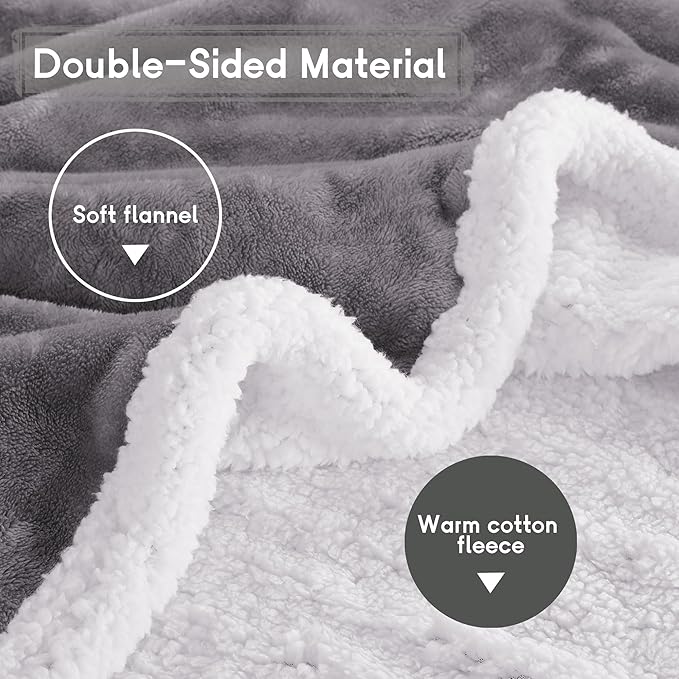 Heated Blanket Electric Throw Size 50''x60'' with 9 Heating Levels, 3 Hour Auto Shut Off, Machine Washable, Flannel & Sherpa Double-Sided Soft Warming Blanket for Couch, Bed, Office - Light Grey