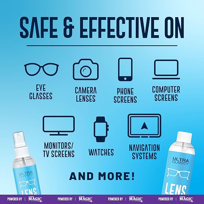Powered by Nano Magic Eyeglass Lens Cleaning Spray | 10oz Value Pack | 2 2oz Sprays, 6oz Refill, 2 Microfiber Cloths | Ideal for Glasses, Phone, Screens, Optic Surfaces Coated Surfaces