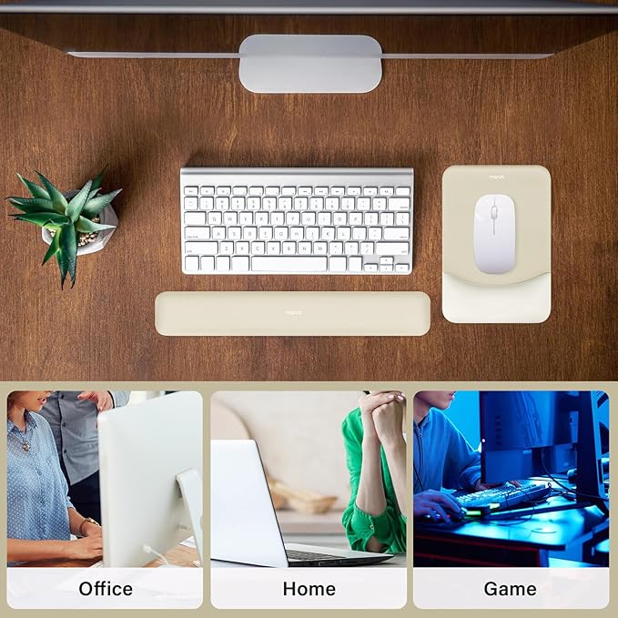 MOSISO Wrist Rest Support for Mouse Pad&Keyboard Set, Rectangular Ergonomic Mousepad Non-Slip Base Home/Office Pain Relief&Easy Typing Pad with Neoprene Cloth&Raised Silicone Lining, Khaki