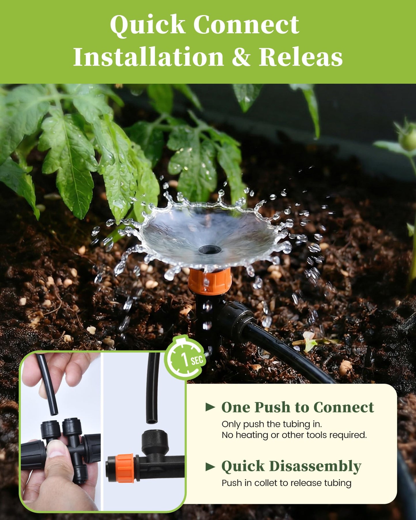 RAINPOINT Drip Irrigation System Kit, Quick-Connect Garden Watering System for Greenhouse, Yard, Lawn, Raised Bed (15PCS Emitter Streams, 15PCS Vortex Emitters) Compatible with 1/4" Irrigation Tubing
