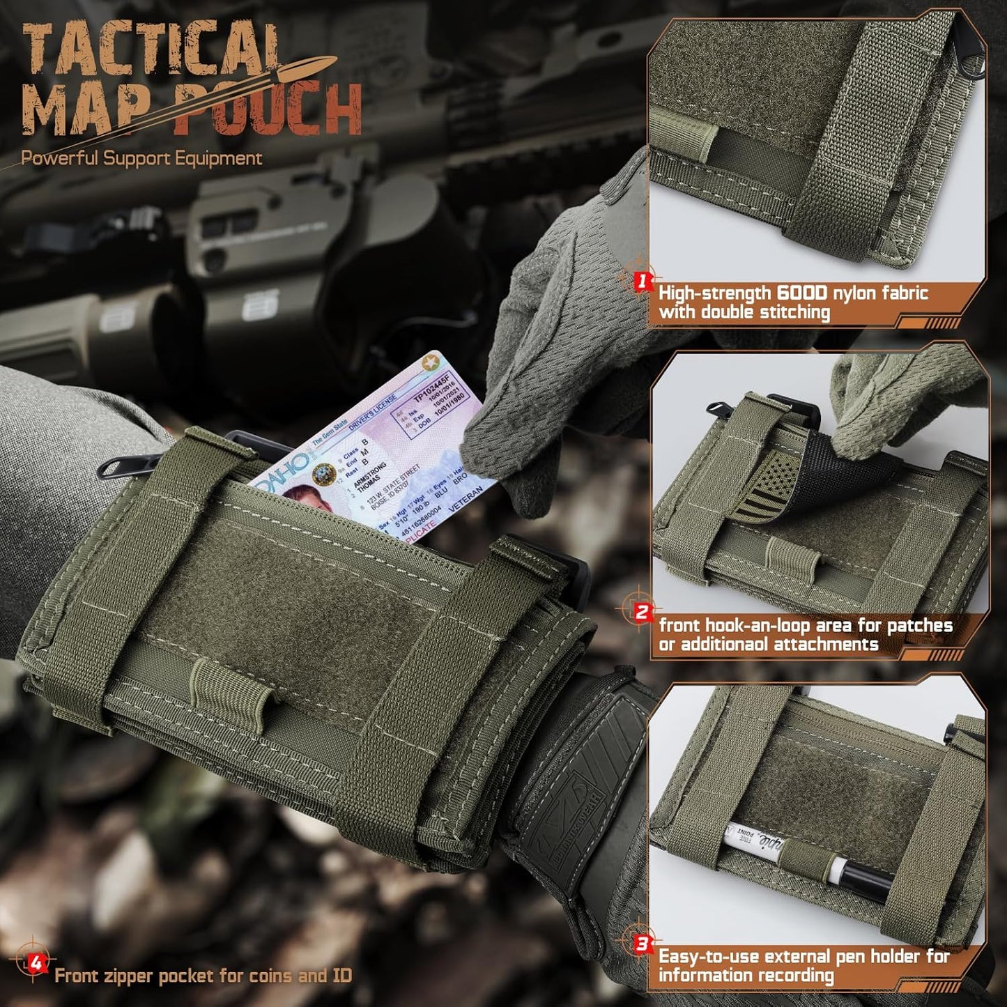 LIVANS Map Case Tactical Arm Sleeve QB Wristband Map Pouch Tactical Armband Sleeve Military Arm Wrist Pouch Document DOPE Card Holder for Shooting Rescue Field Measurement, Include Flag Patch