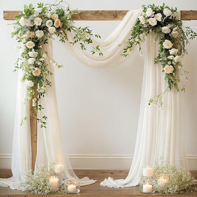 Wedding Arch Draping Fabric, 2 Panels 18FT Beige Sheer Backdrop Curtain Chiffon Fabric Drapery Voile Scarf Draping Panels for Wedding Archway Ceremony Curtain Valance Party Decoration