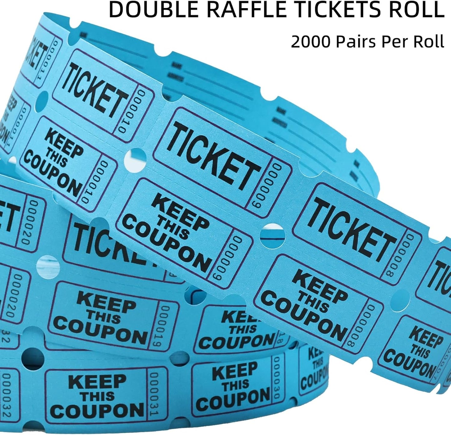 Raffle Tickets Roll - 2000 Tickets Double Roll for Fundraisers, Carnivals, Events - Durable Stub Design, Easy Tear & Organize(Green)