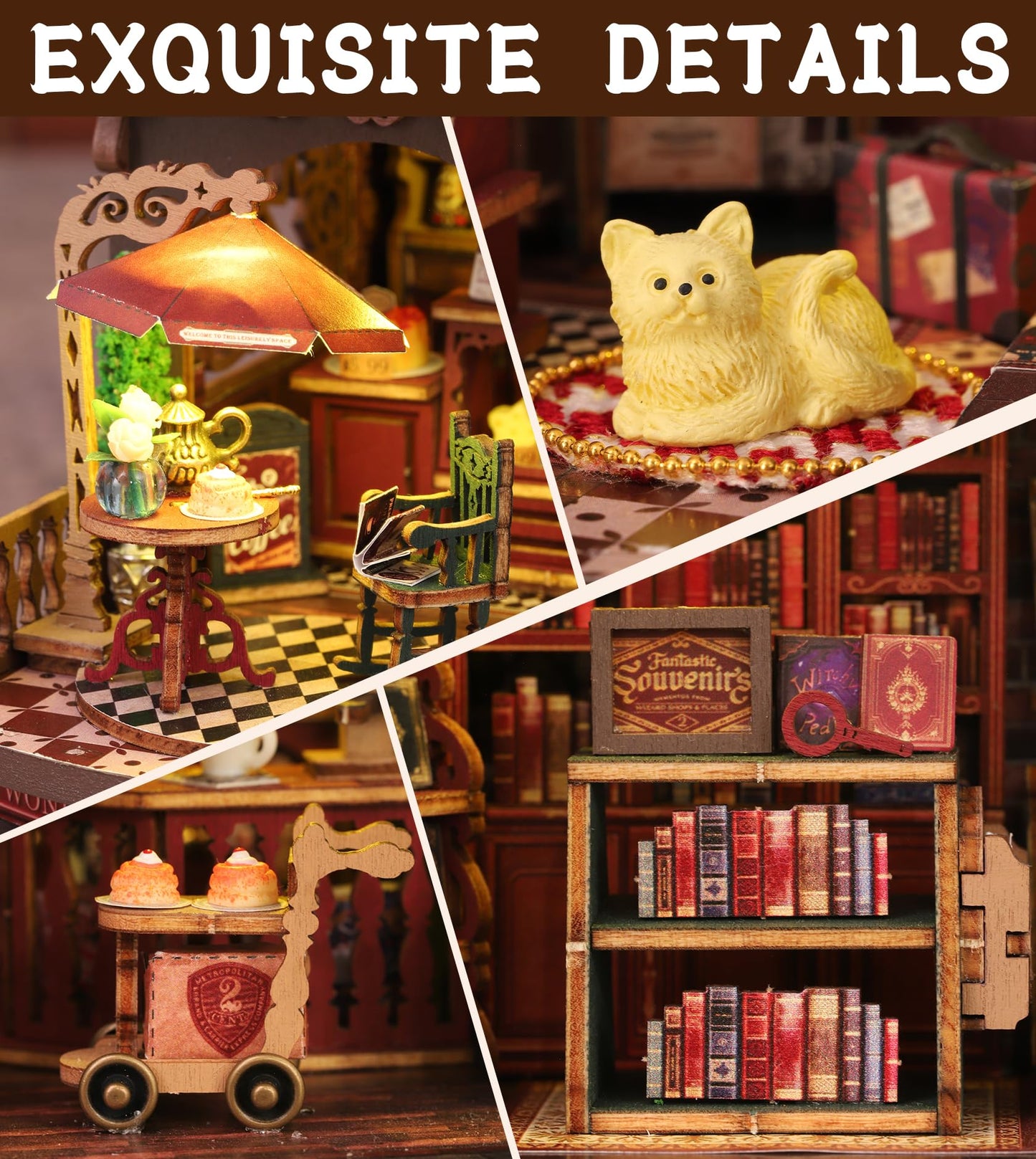 Spilay DIY Miniature House Kit, Miniature Dollhouse Kit with Music Box, Mini House Building Kit Book Nook for Adult, Creative Bookshelf Decoration & Unique Gift (Letter Coffee) (Letter Coffee)