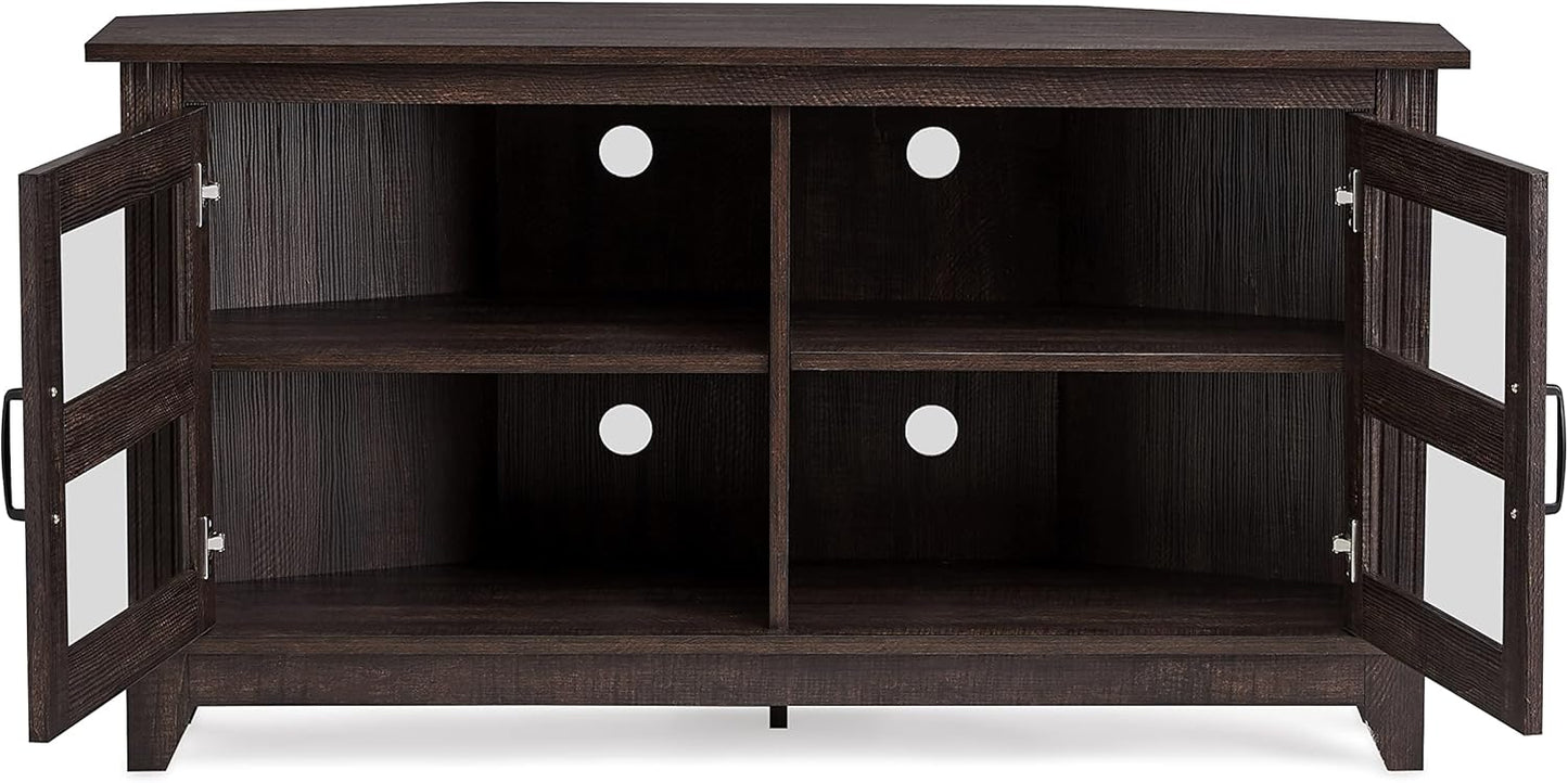 ROCKPOINT Modern Farmhouse 44inch Corner Universal TV Stand Living Room Storage Console, Entertainment Center,Espresso