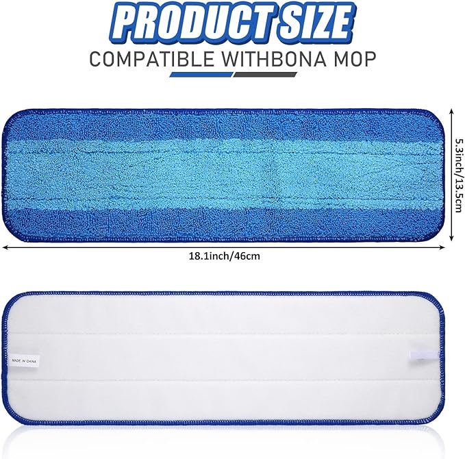 12 Pieces Microfiber Cleaning Pads Compatible with Bona Mop Reusable 18 Inch Replacement Cleaning Pads Washable Refills Replacement Heads for Floor Cleaning