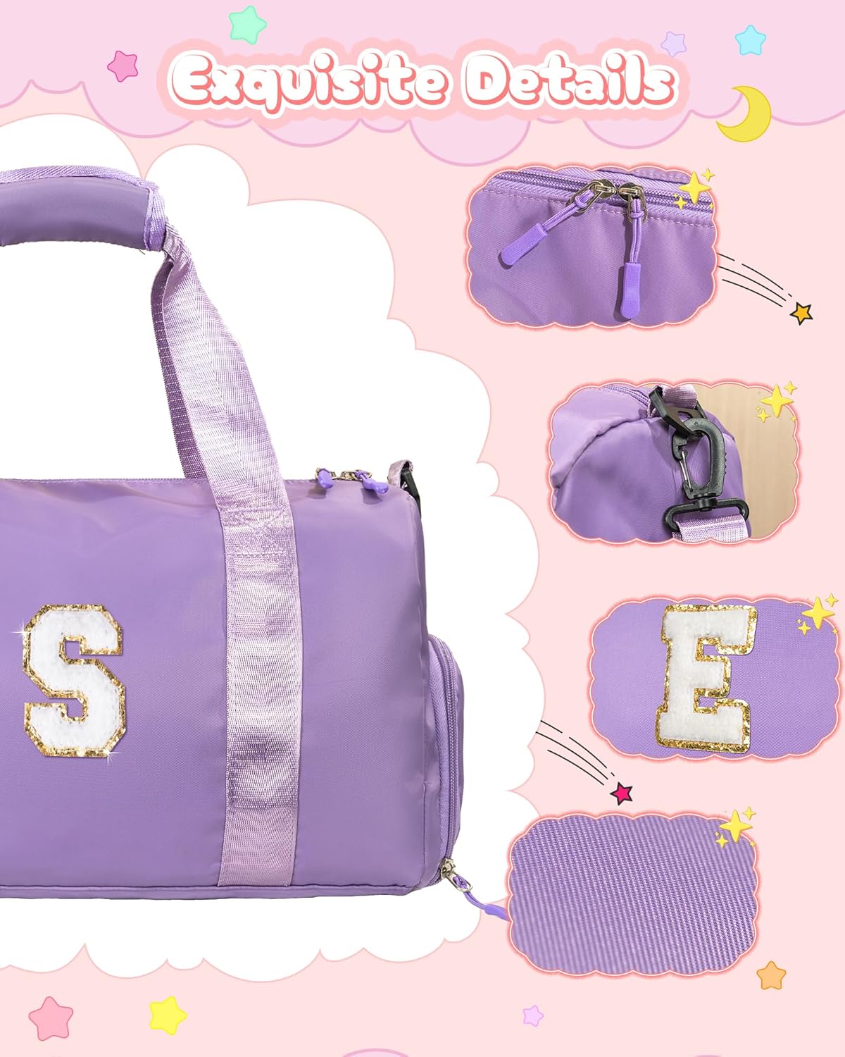Gift Ideas for Granddaughter-Girl Gym Bag with Shoe Compartment, Kid Personalized Weekender Overnight Bags, Initial Travel Tote with Makeup Pouch, Trendy Stuff for Teen Sister (Letter L)