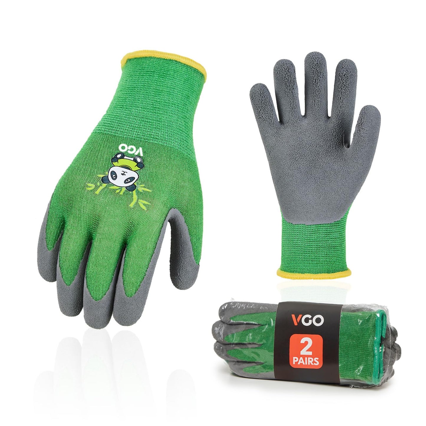 Vgo... 2-Pairs Age 5-7 Kids Garden Gloves, Bamboo Fibre Toddler Gardening Gloves, Children Yard Safety Work Gloves,Rubber(Size XXS, Green, KID-RB6026)