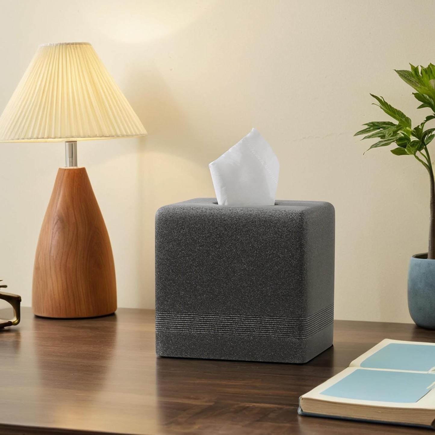 Tissue Box Cover Square, Resin Facial Tissue Holder Covers Cube Toilet Paper Holder Case Dispenser Home Decorative for Bathroom Kitchen Bedroom Living Room Office (Black)