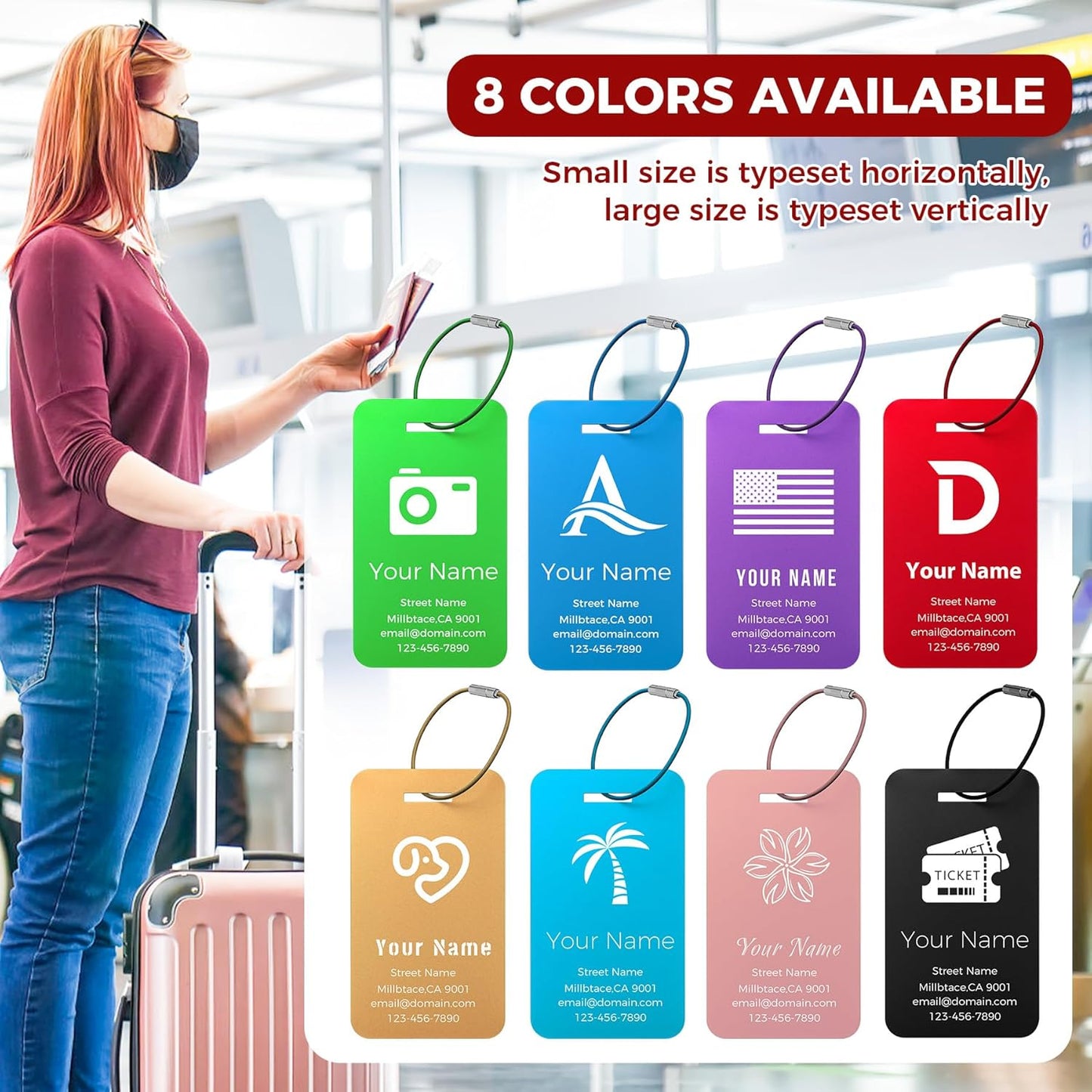 Personalized Luggage Tags, Custom Luggage Tags 4 Pack TSA Approved Double Sided Laser Engraving, Metal Luggage Tag for Suitcases with Stainless Loops, Name Tag for Bags, Backpacks (Red)