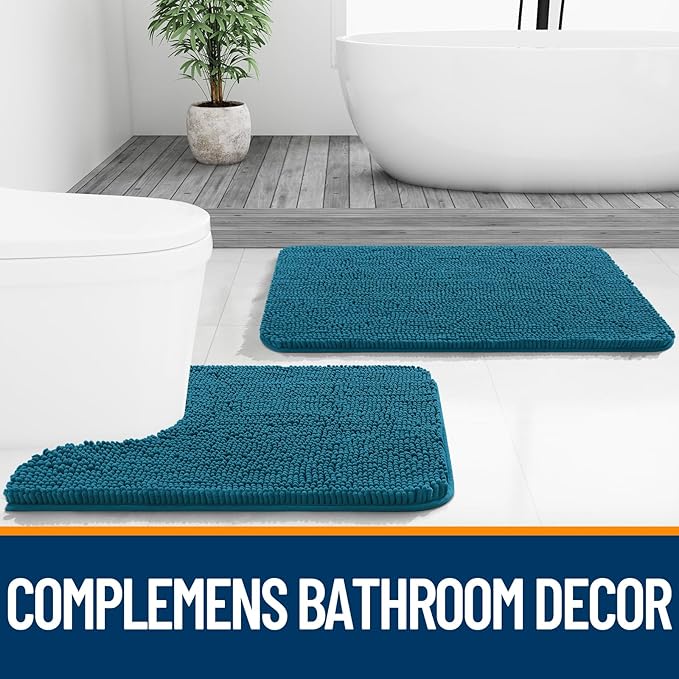 OLANLY Bathroom Rugs 47x20, Extra Soft Absorbent Chenille Bath Rugs, Rubber Backing Quick Dry, Machine Washable Bath Mats for Bathroom Floor, Tub and Shower, Home Decor Accessories, Peacock Blue