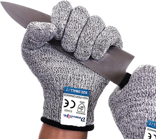 Dowellife Cut Resistant Gloves Protection, Safety Kitchen Cuts Gloves for Oyster Shucking, Fish Fillet Processing, Mandolin Slicing, Meat Cutting and Wood Carving, 1 Pair (Small)