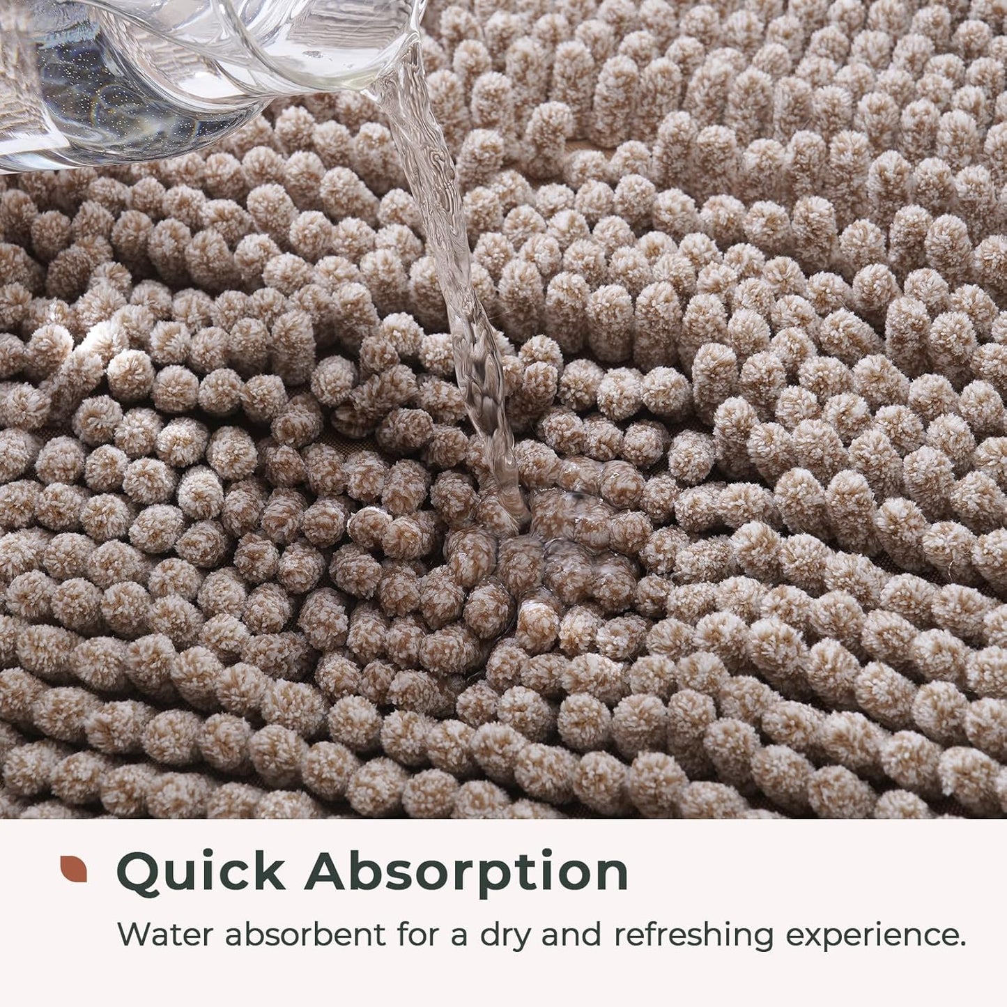 FRESHMINT Large Chenille Bathroom Rugs Mat 36"x24", Non-Slip Bath Mat for Bathroom Floor & Bathtub, Washable Shower Shag Bath Rugs, Soft Thick Water Absorbent Microfiber Shower Mat, Taupe Heather