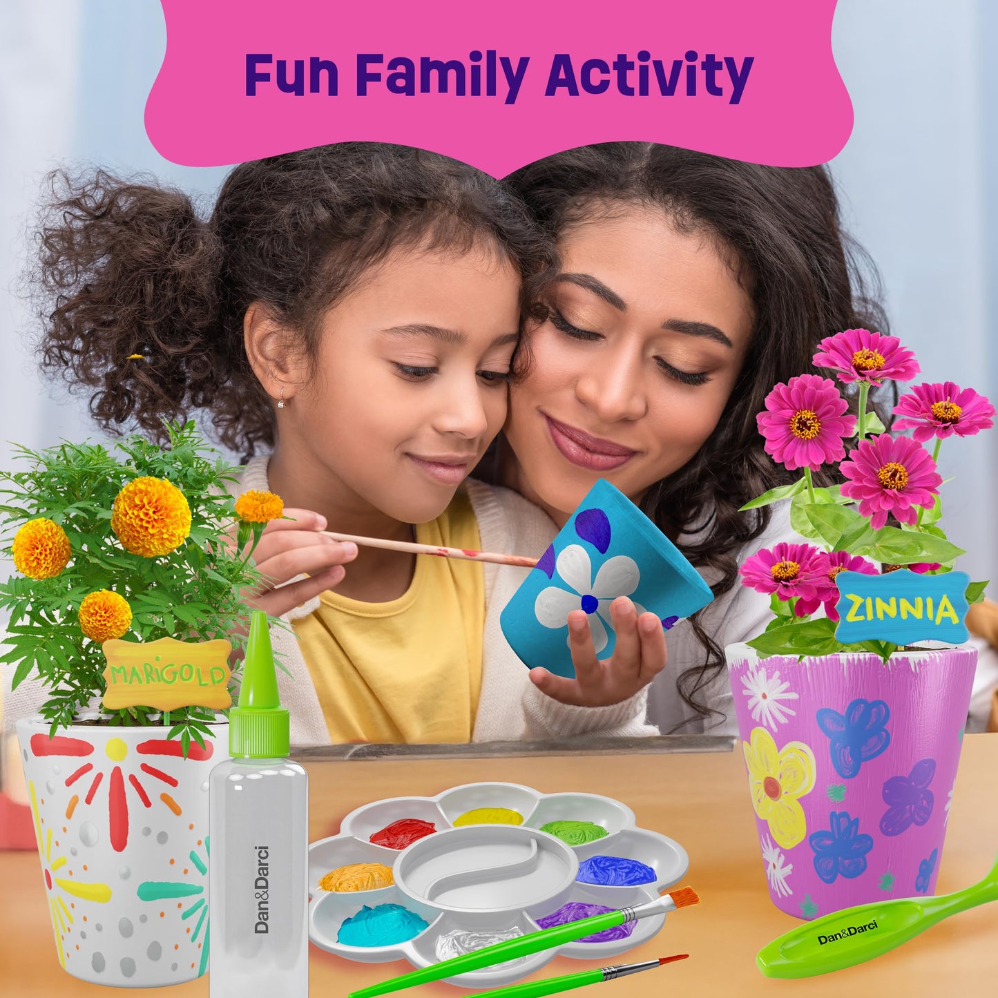 Dan&Darci Paint & Plant Flower Garden Kit for Kids — Stoneware Pots, Seeds & Paint Set — STEM Arts & Crafts Gift for Boys and Girls Ages 6–12