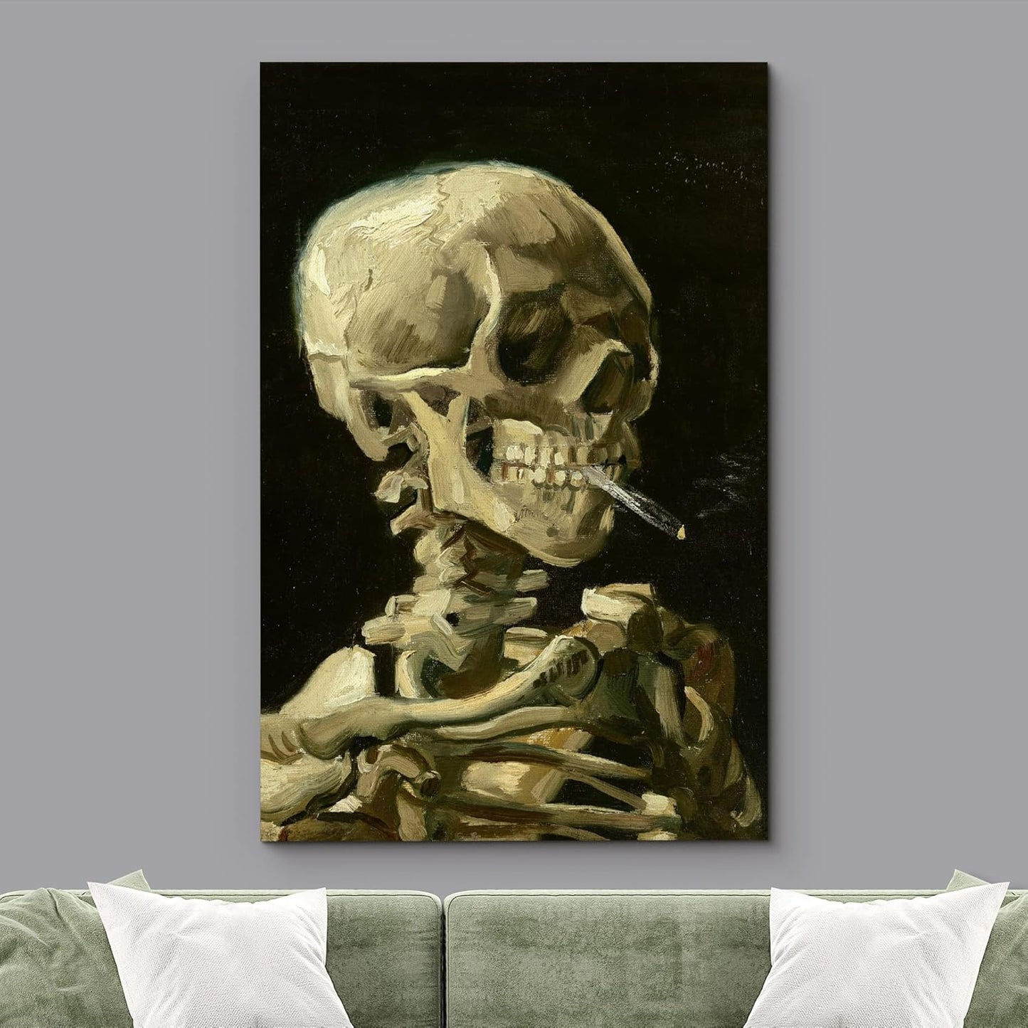 wall26 Canvas Print Wall Art Head of a Skeleton with Burning Cigarette by Vincent Van Gogh Nature Wilderness Illustrations Fine Art Multicolor for Living Room, Bedroom, Office - 12"x18"