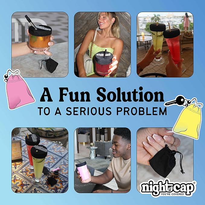 Nightcap Keychain - The Reusable Drink Spiking Prevention Accessory - Conveniently Attach the Key Ring Key Chain Pouch to Your Keys, Handbags, or Purse for Quick Access 2pk