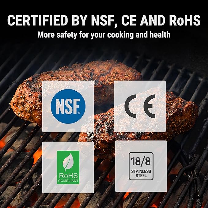 TempPro TP17H Digital Meat Thermometer with 4 Temperature Probes, HI/Low Alarm Smoker Food Thermometer with Colored Backlit LCD, BBQ Thermometer for Cooking Grill Kitchen Oven (Previously ThermoPro)