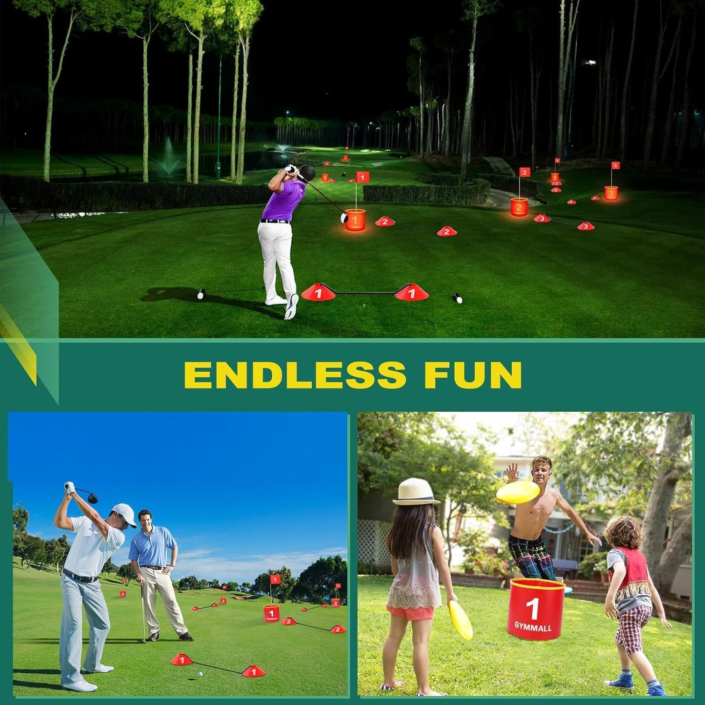 Golf Yard Bucket Games, 9 Holes Bucket Backyard Golf Game Set with LED Light and Golf Flags for Adults & Kids Indoor Outdoor, Golf Practice Gift for Backyard, Park, Beach, Lawn