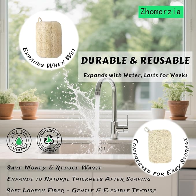 Natural Loofah Dish Sponge,Compostable, Kitchen Sponge,All-Purpose,Non-Toxic,Plant-Based,Eco-Friendly (Pack of 30)