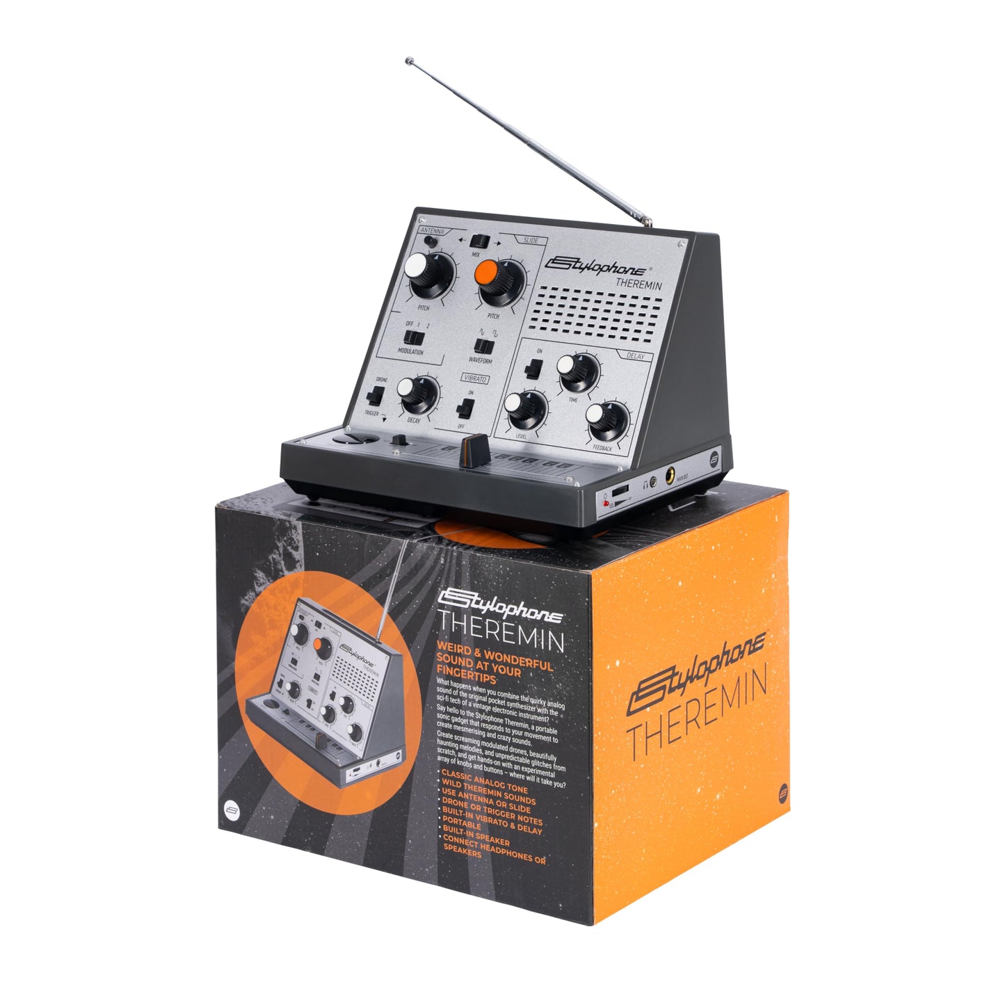 Stylophone Theremin - Award-Winning Portable Touch-Sensitive Synthesizer with Retro Analog Sound, Built-In Speaker, Delay & Vibr