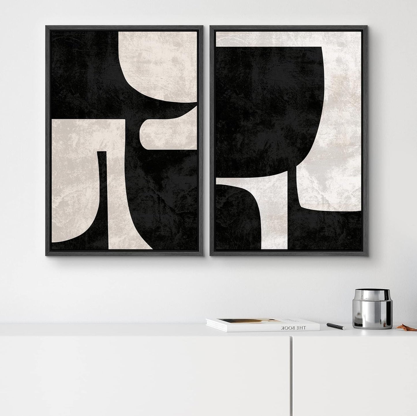 SIGNWIN Framed Canvas Print Wall Art Set Mid-Century Black Polygon Variety Abstract Shapes Illustrations Modern Art Decorative Contemporary for Living Room, Bedroom, Office - 16"x24"x2 Black