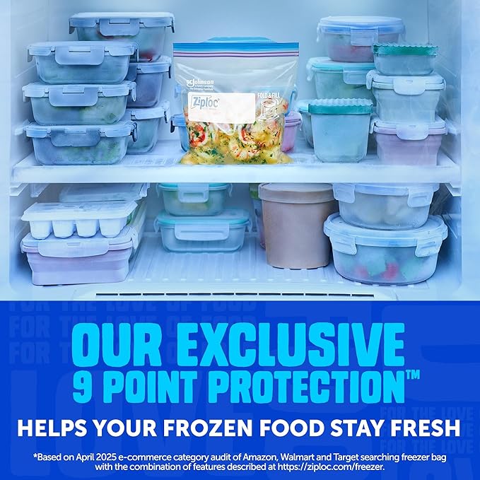 Ziploc Gallon Food Storage Freezer Bags, Stand-Up Bottom, Easy to Fill, 28 Count (Packaging May Vary)