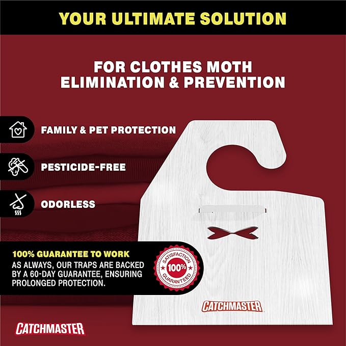 Catchmaster Clothes Moth Traps with Premium PheroGuard Technology – XL Hardwood Patterned, Extra-Strength Glue – Odorless, Traps & Eliminates Moths – Protects Clothes, Closets and Wardrobes – 6-Pack