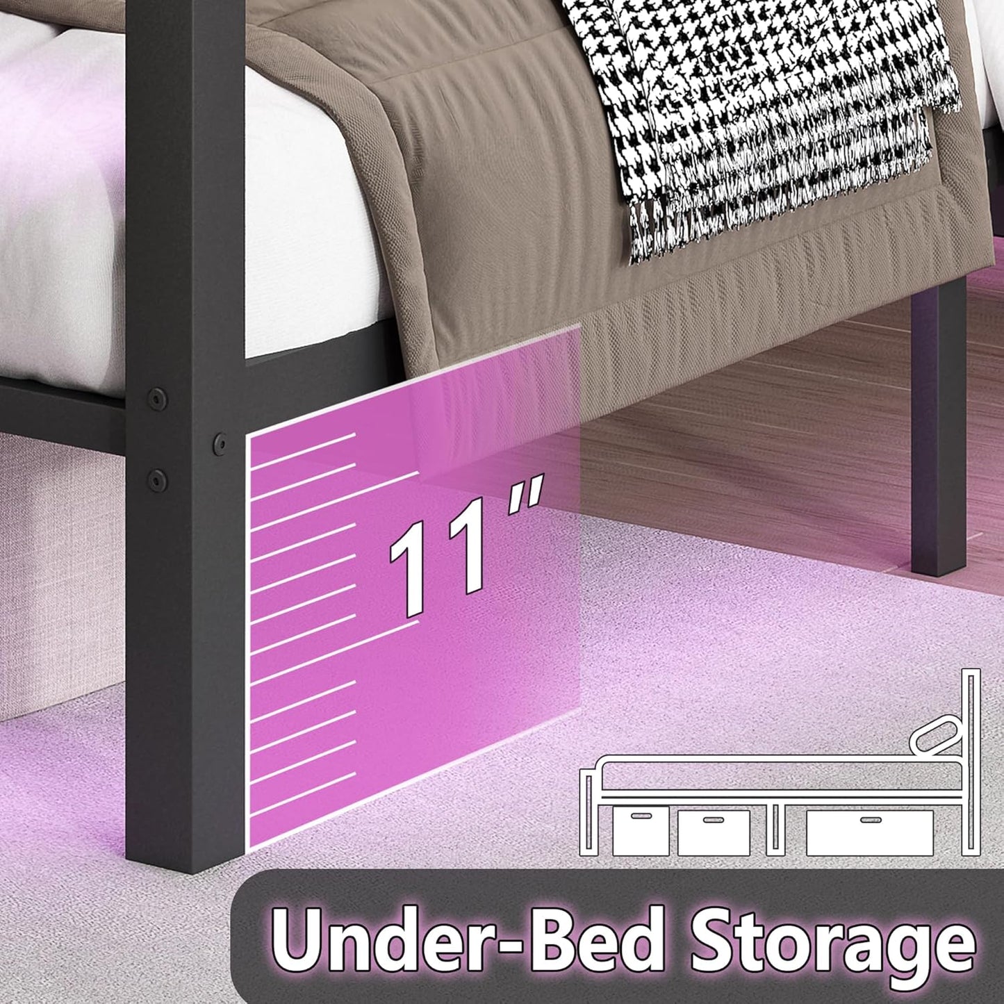 Twin Bed Frame with Headboard and Footboard,Steel Slats Support-LED Bed Frame with USB Charging Station,Mattress Foundation-Under Bed Storage,No Box Spring Needed,Noise Free,Black