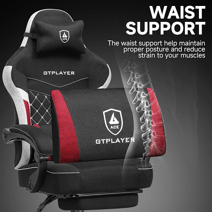 GTPLAYER Gaming Chair, Fabric Computer Office Chair with Pocket Spring Cushion, Ergonomic Office and Gaming, Video Gaming Chair with Linkage Armrests, High Back Desk Chair with Adjustable Recliner