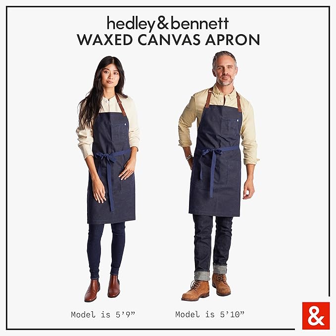 hedley & bennett Waxman Apron - 100% Cotton, Water Resistant, Heavy Duty Waxed Canvas Apron with Pockets & Adjustable Strap for Grilling, Baking, BBQ, Cooking - Professional Chef Apron - Atlantic