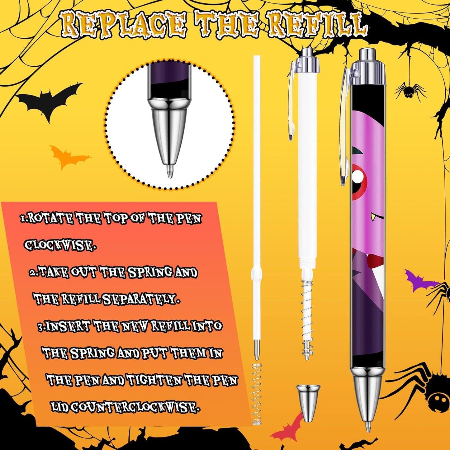 48 Pcs Halloween Ballpoint Pens Halloween Party Favors Gifts Black Ink Retractable Ballpoint Pens for Gifts Party Supplies Favors Accessories in Bulk