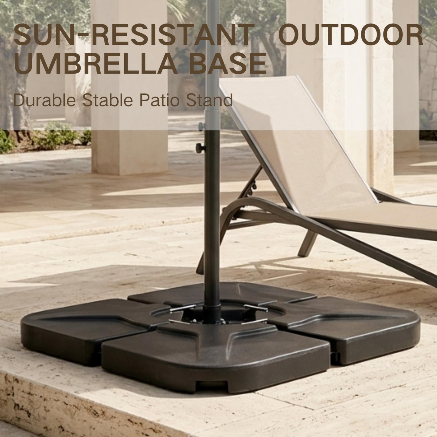 Kingdura 4-Piece 230LBS Cantilever Offset Patio Umbrella Base, Heavy Duty Weights Square Stand Base Water or Sand Refillable Plate Set with 4 Lock Pins for Garden Backyard Poolside, Black