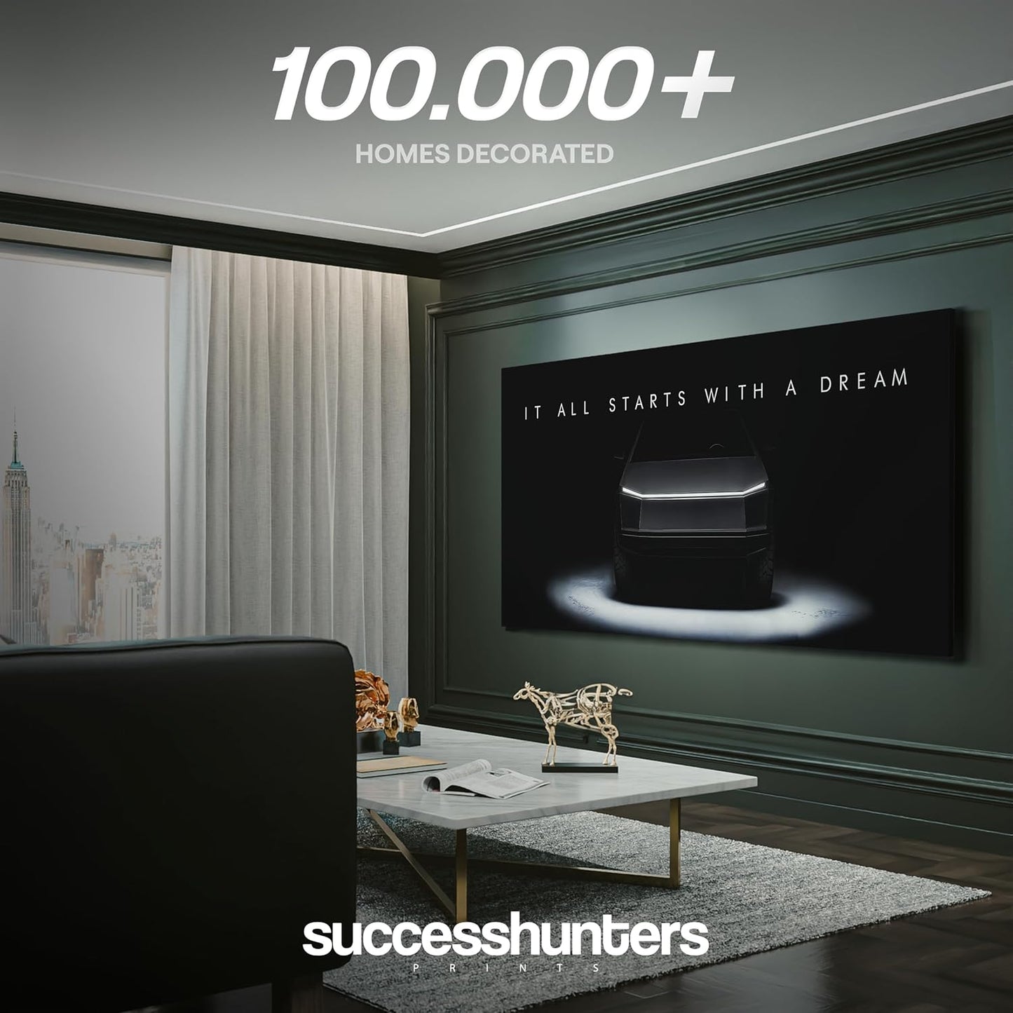 Motivational Wall Art for Office, Super Car Art Canvas, Inspirational Automotive Decor for Tesla Cybertruck Sportscar Lovers, Motivational Wall Decor for Home, Car Poster (24" x 48" in)