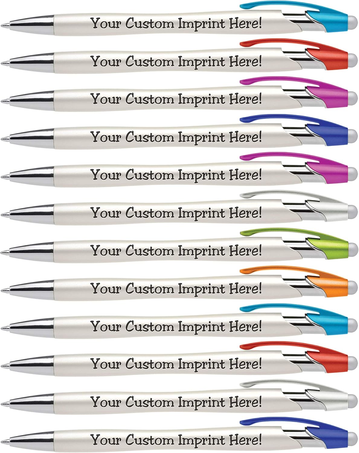 Custom Pens with Stylus - The Pearl - Personalized Metallic Printed Name Pens with Black Ink - Imprinted with Logo or Message - Great Gift Ideas - FREE PERSONALIZATION 12 pack (Assorted)