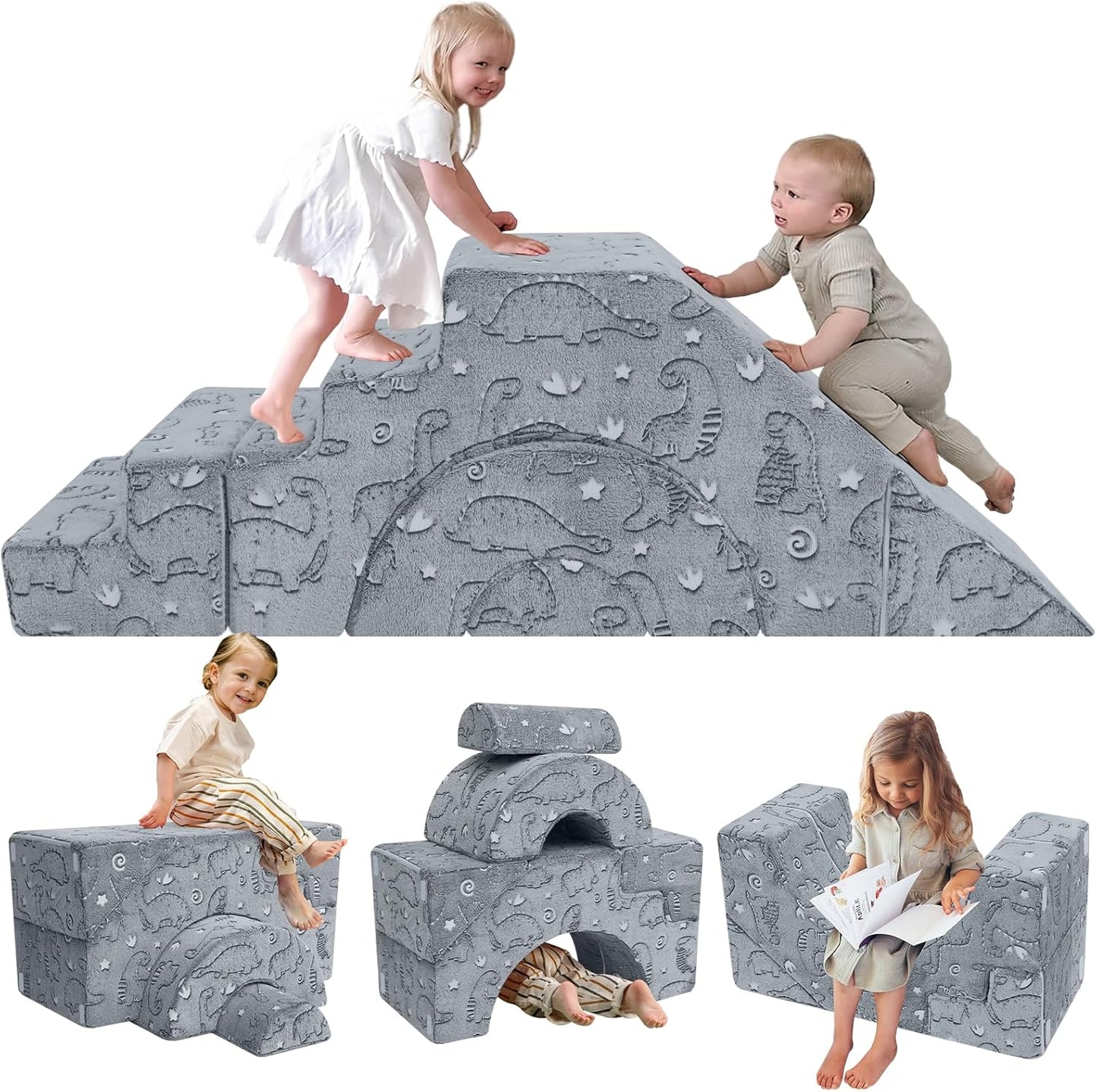 MeMoreCool Foam Climbing Toddler Couch, Modular Kids Sofa with Slide & Stair, Convertible Baby Couch for Playroom, Sectional Furniture for Crawling, Climbing, and Kids’ Play
