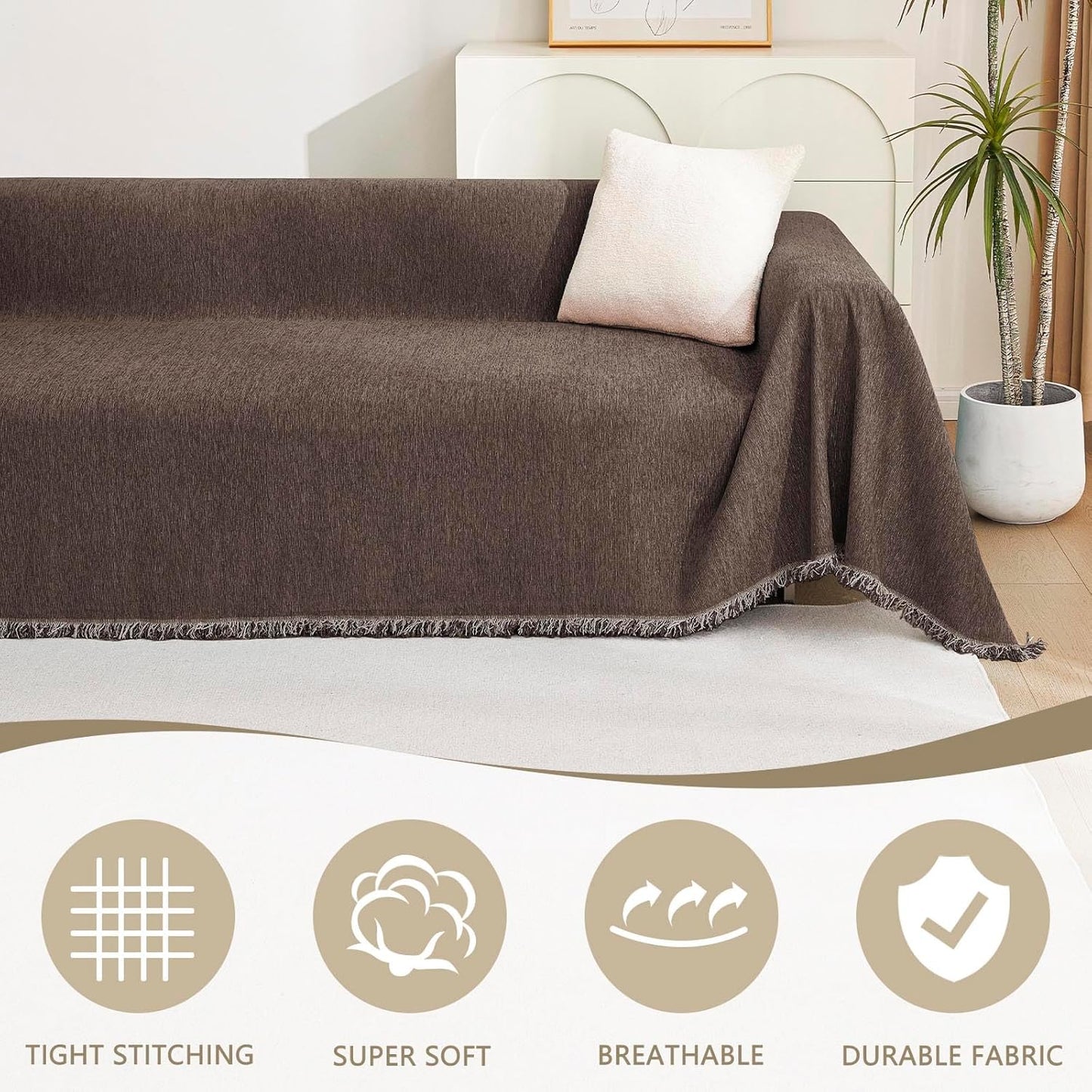 MYSKY HOME Couch Covers for 3 Cushion Couch Sofa, Sectional Couch Cover L Shape Chenille Couch Cushion Covers for Pets, Furniture Protector Cover for Dogs, Kids, 91"X150", Deep Chocolate