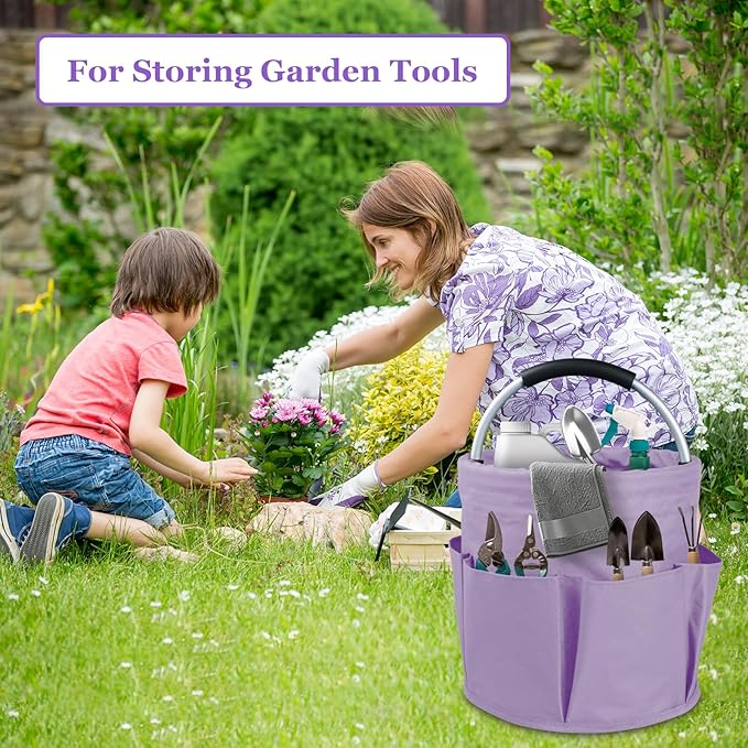 17L Portable Shower Caddy for Women, Foldable Cleaning Caddy with Handle and 6 Pockets, 600D Oxford Fabric Garden Tool Bag, Multifunctional Storage Basket for College, Dorm, Family, Purple