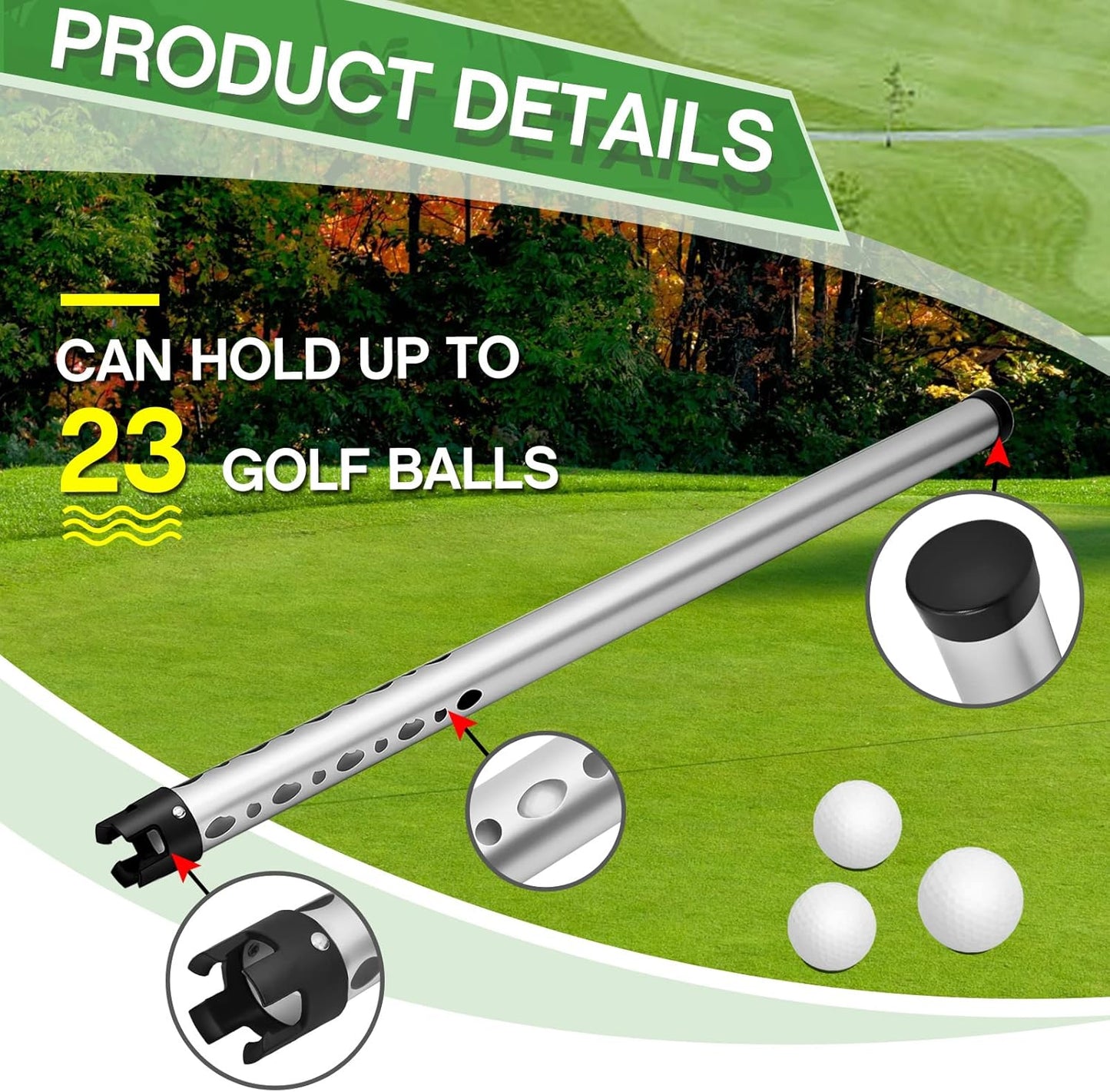 Deekin 2 Pieces Golf Ball Retriever Aluminum Alloy Picker Upper Tube 38.58 Inch Golf Ball Collector Silver Shagger Grabber Sport Tool Device for Men Women, Can Hold 23 Balls