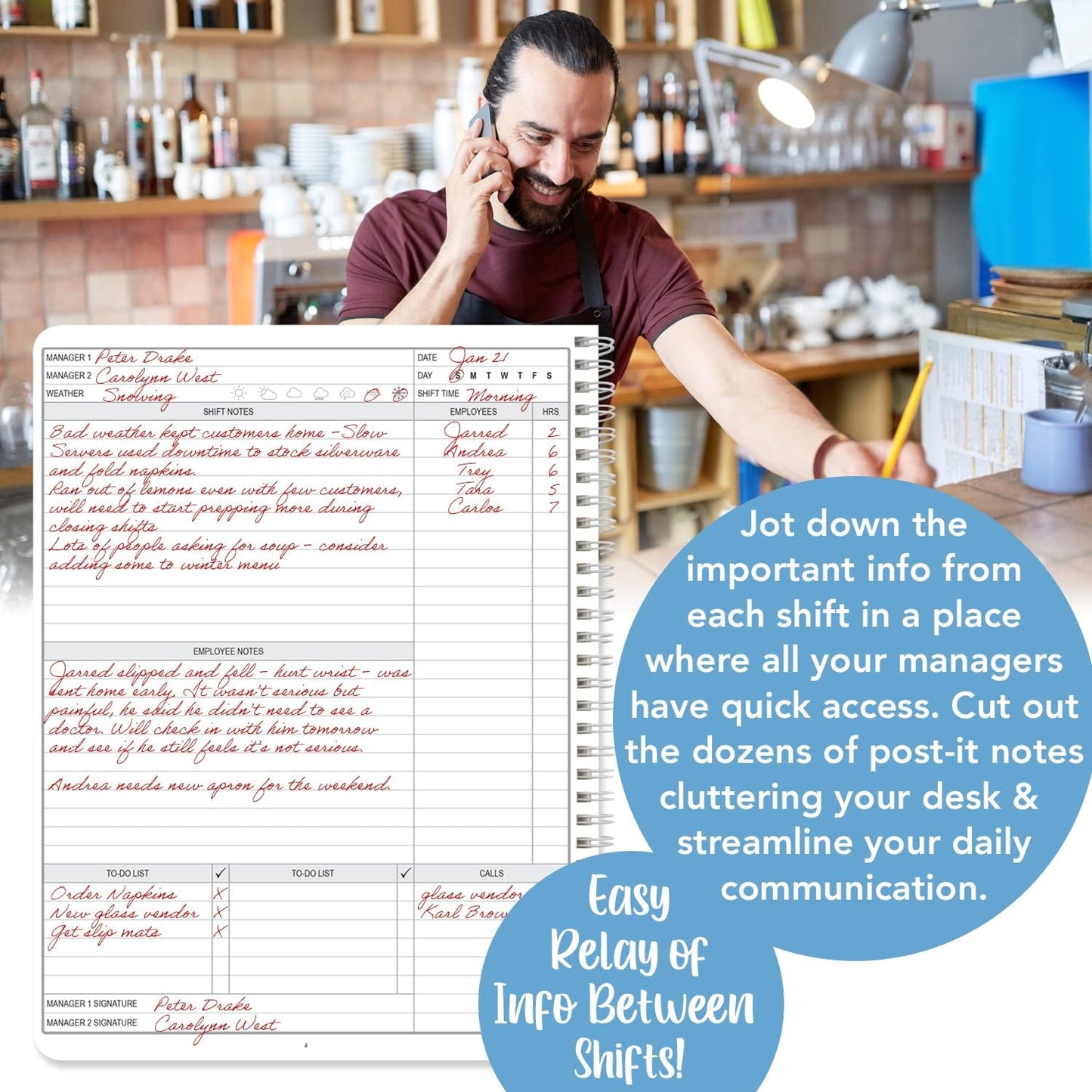 BookFactory Manager Notebook Manager's Log Book Planner Management Logbook - Wire-O, 100 Pages, 8.5'' X 11'' (Made in USA)