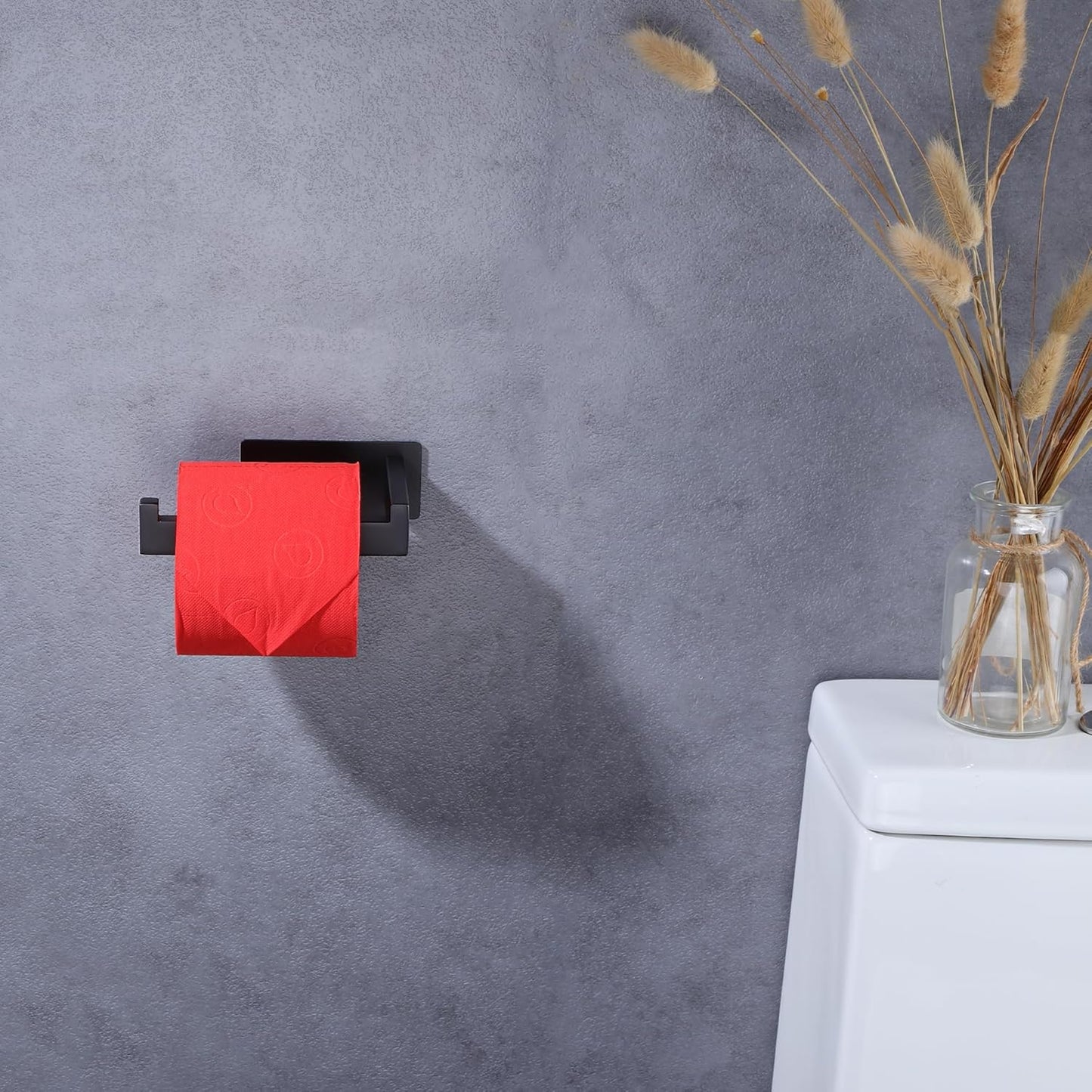 LANC Self-Adhesive Toilet Paper Holder, Matte Black Toilet Tissue Holder Wall Mounted for Bathroom Kitchen Stick On Paper Roll Holder with No Drilling Rustproof Stainless Steel, Left Rod A8307MB-LF