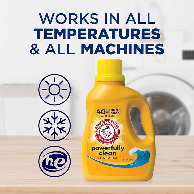 ARM & HAMMER Liquid Laundry Detergent, Clean Burst Fresh, 105 fl oz, 105 Loads, HE Liquid Laundry Detergent