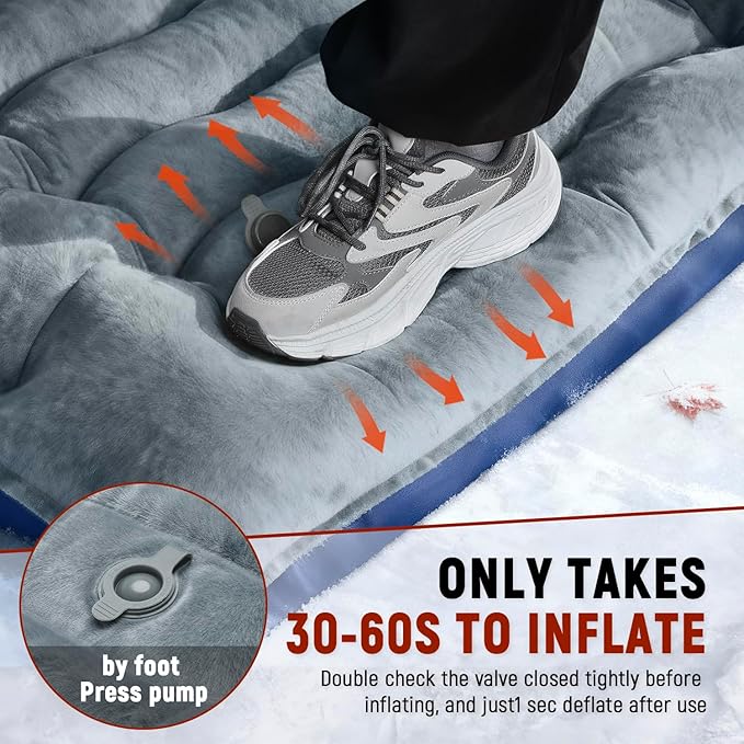 Camping Sleeping Pad, Ultralight Inflatable Air Mattress Built-in Foot Pump, Compact & Waterproof for Backpacking, Hiking, Travel - Upgraded Fleece-Lined Version Grey