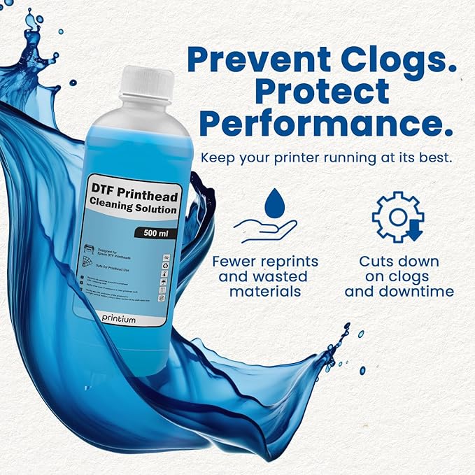 DTF Printhead Cleaning Solution 500ML (16.9 fl oz) – Nozzle Cleaner for All DTF Printheads Including I3200, XP600, L1800, ET8550, XP15000 – Removes Clogs & Dried Ink, Restores Smooth Flow