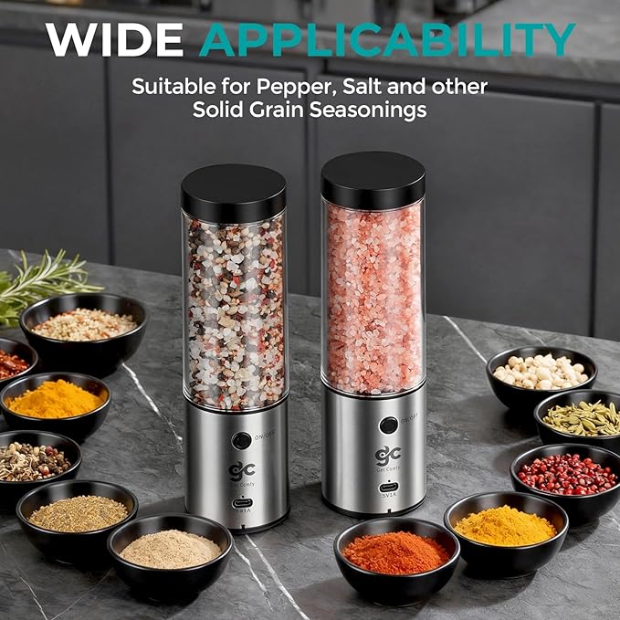 Electric Salt & Pepper Grinder Set One-Handed Automatic Pepper Mill with LED Light Adjustable Coarseness Large-Capacity Refillable Mill Durable Ceramic Core Battery Powered Seasoning Grinder for Home