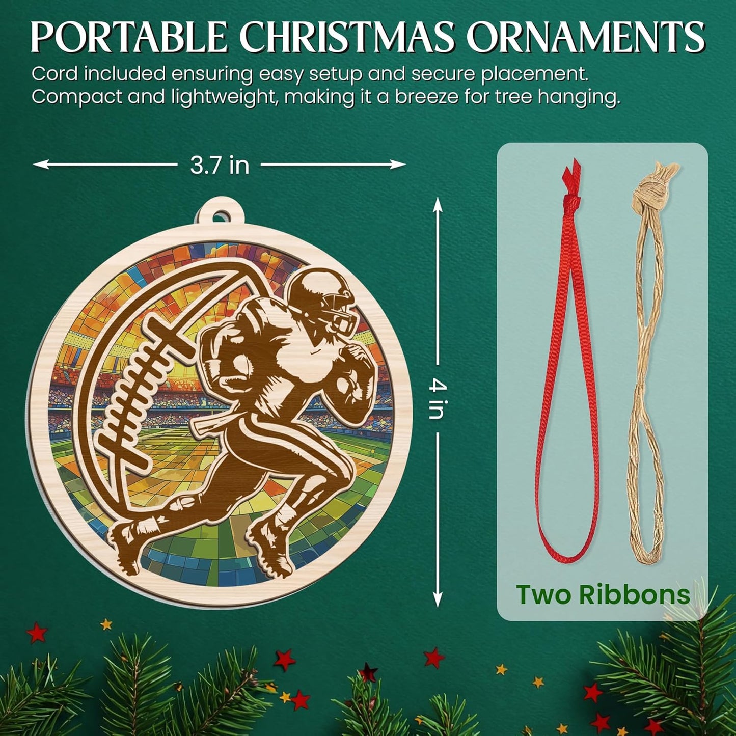FLAGWIX Christmas Football Gifts for Boys 8-12 and 12-14 - Suncatcher Christmas Ornaments 2025 for Tree Decorations - Football Ornaments, Footballs Xmas Decorations, Sports Gifts for Boys Men Coach