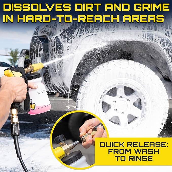 Foam King Foam Cannon for Pressure Washer, Car Wash Soap Sprayer with 1/4" Quick Connector, Wide-Neck Bottle, Adjustable Snow Foam Blaster for Auto Detailing, Trucks, Motorcycles & More